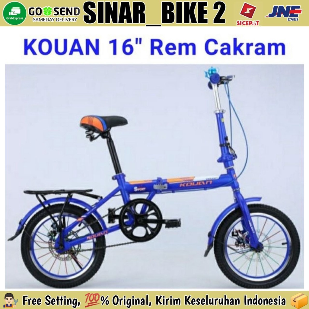 Sepeda Lipat KOUAN Ukuran 16 Inch Boncengan Rem Cakram Singel Speed