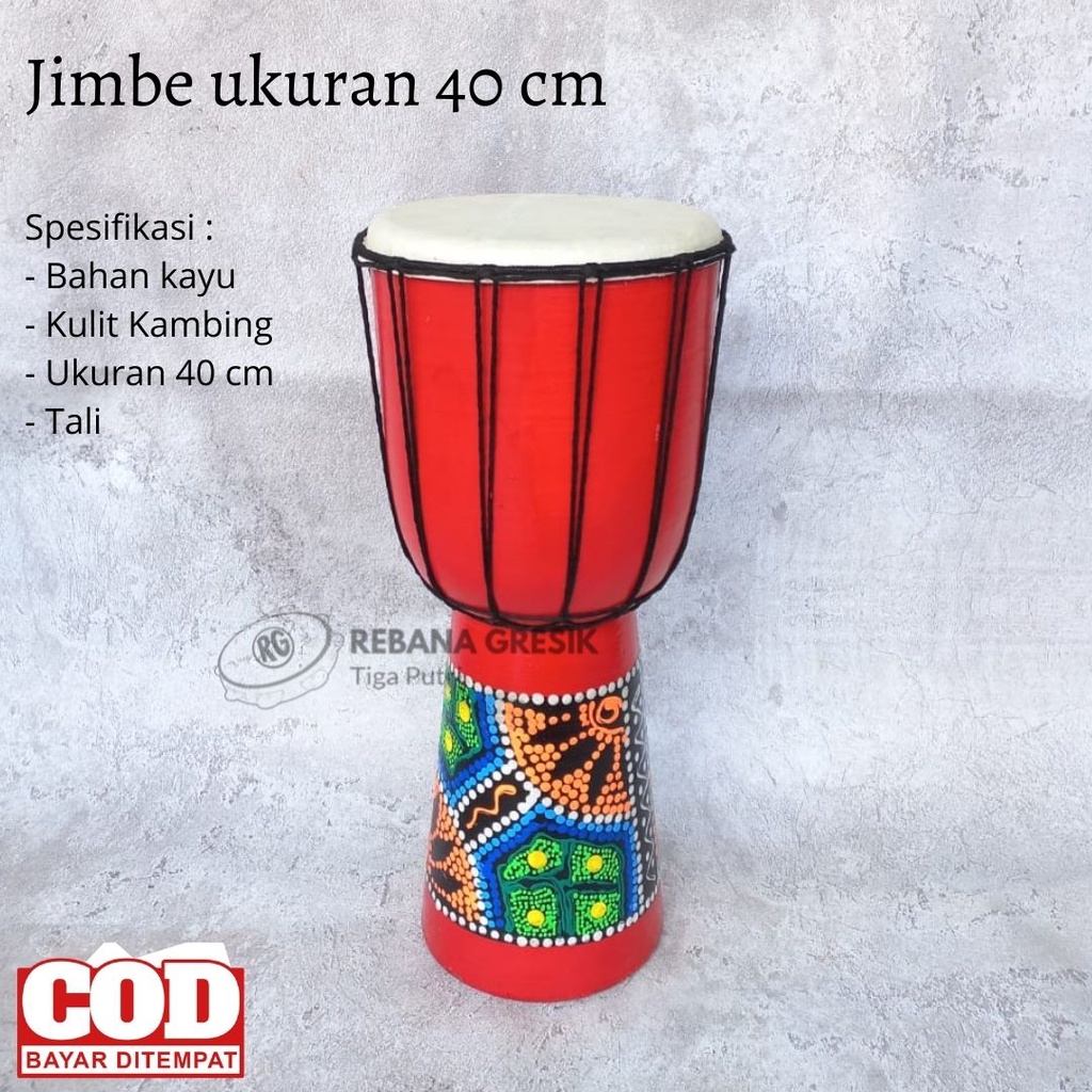 Alat Musik Kendang gendang Jimbe Jumbo Ukuran 40 cm Merah