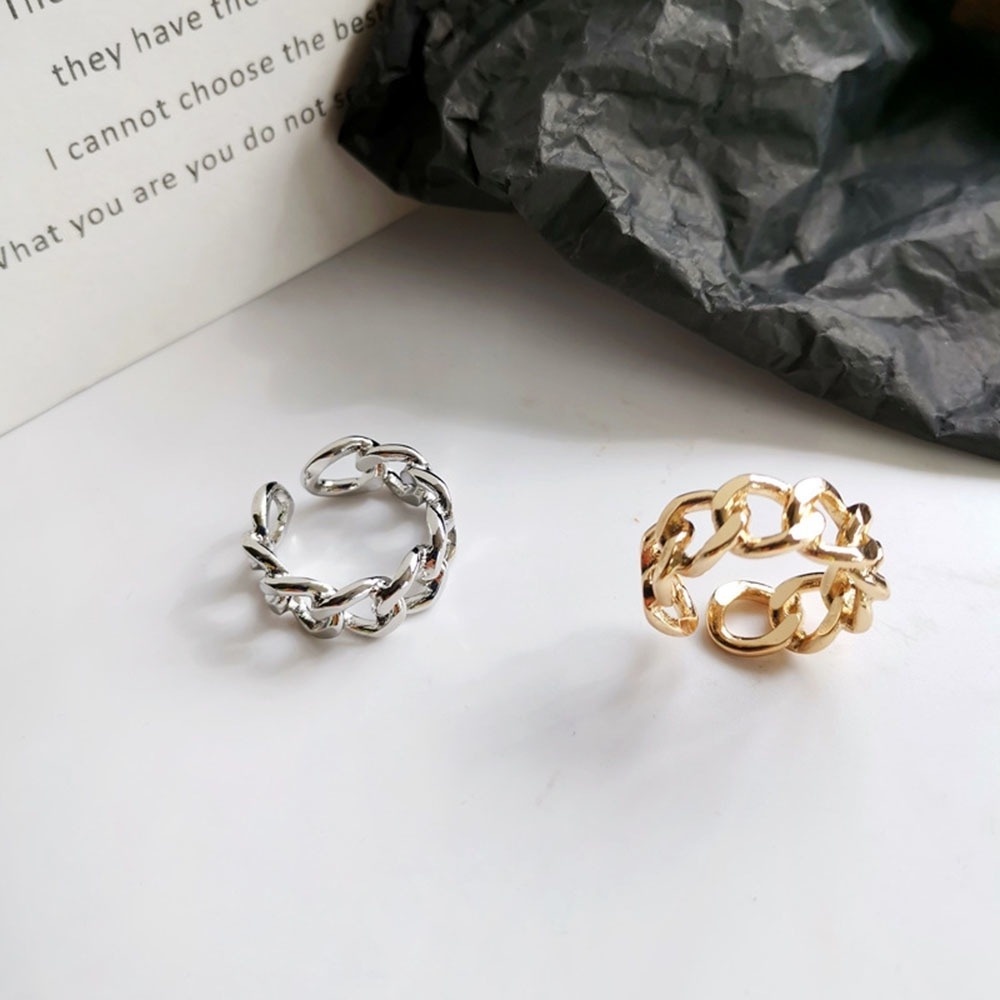 Fashion Index Finger Ring Street Shooting Men Women Creative Chain Opening Ring Hip Hop Trendy Jewelry