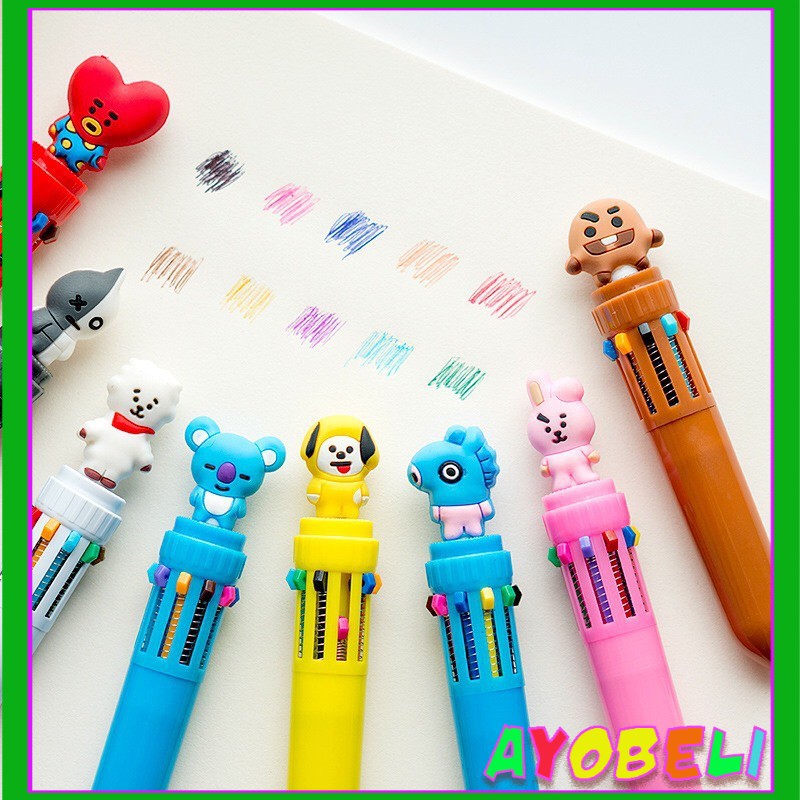 

AYOBELI Pulpen Karakter Bolpoin 10 Warna Ballpoint Pena Alat Tulis MultiColour BTS Kpop Murah