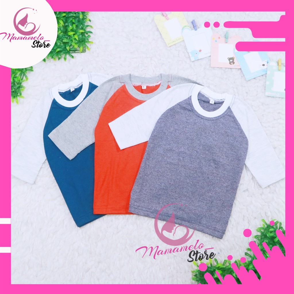 KAOS RAGLAN POLOS 8-10 TH BAJU ATASAN REGLAN DISTRO HARIAN ANAK LAKI PEREMPUAN CEWEK COWOK MURAH