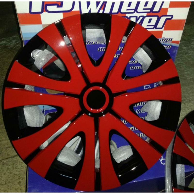 WELDOP DOP RODA RING 14 MERAH HITAM PLASTIK/ABS 1 SET (4 PCS)