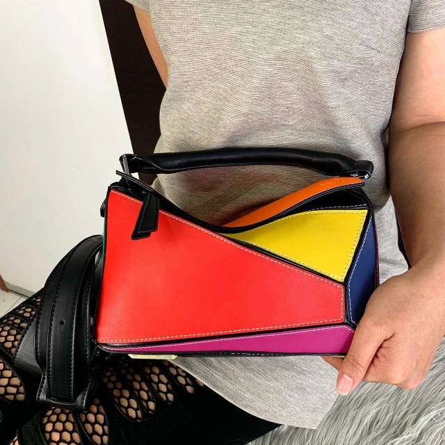 #T265 (withbox) Puzzle Colorblock Calfskin Leather Shoulder Bag SS19