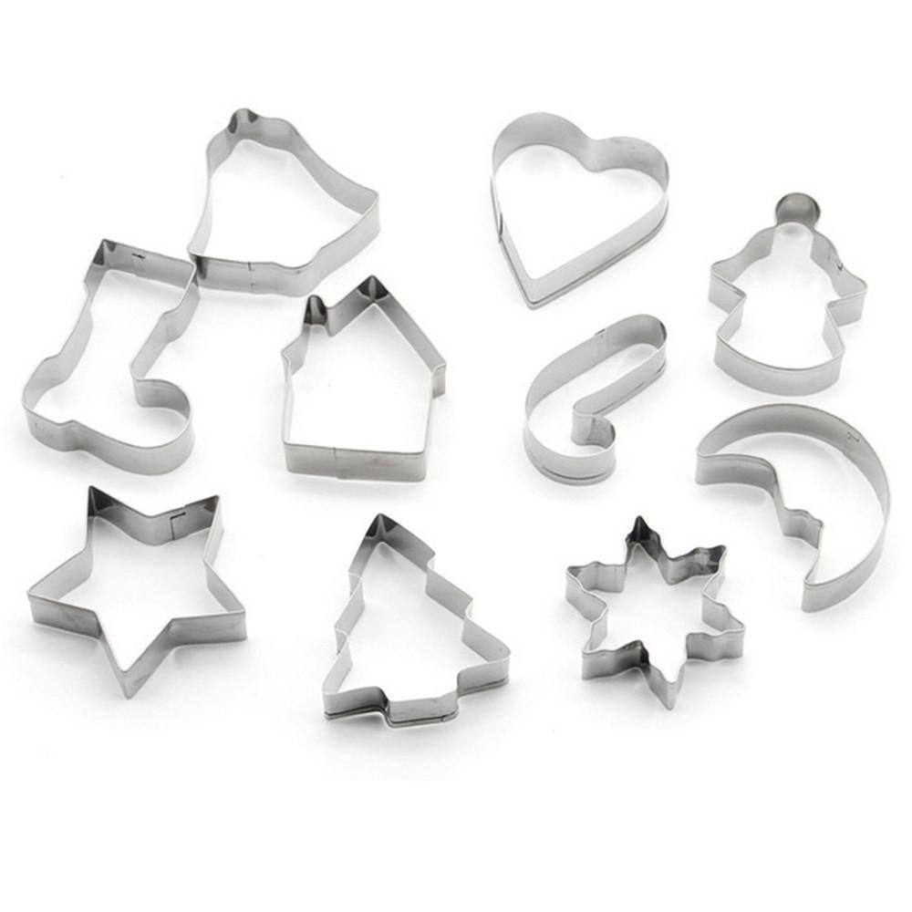 Populer 10Pcs /SET Natal Fondant Cetakan Kue Handmade Dapur Alat Kue Cookie Cutter