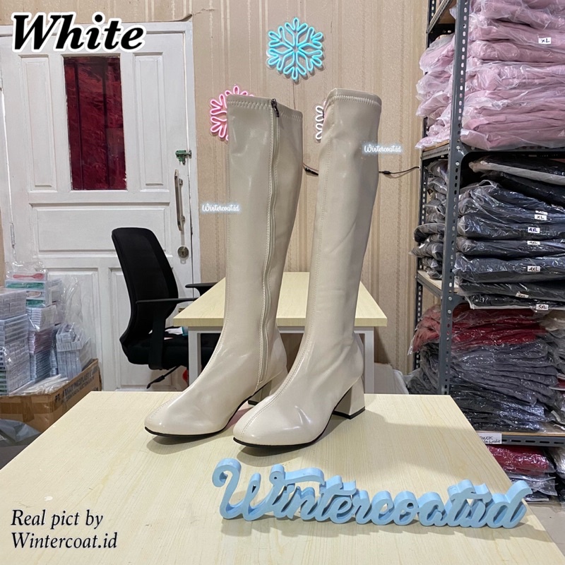 Leather High knee boots import wanita Dea sepatu overknee high knee boot cewek korea fashionable heels