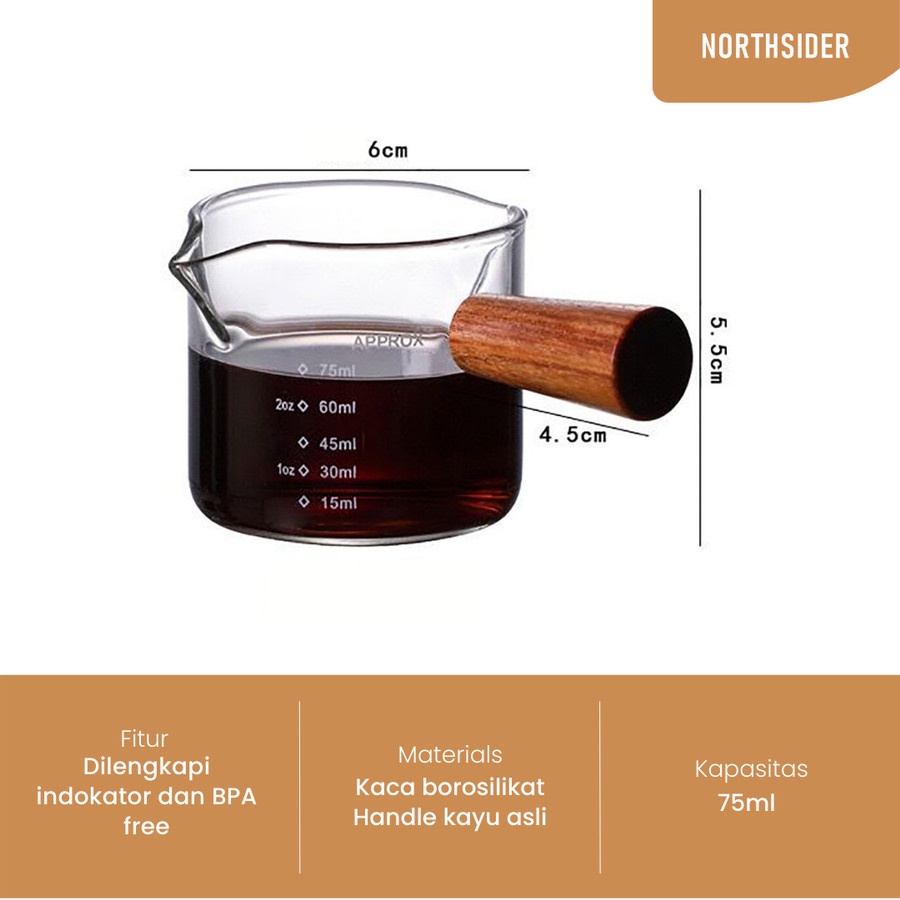 ESPRESSO SHOT GLASS 75ML WOODEN HANDLE | GELAS TAKAR KOPI 2,5 OZ