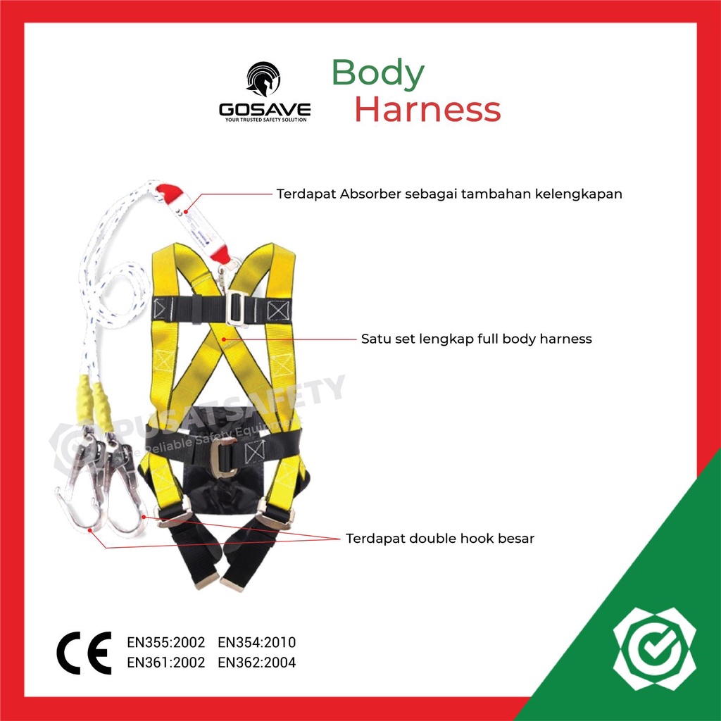 Full Body Harness Absorber Double 2 Big Hook Besar Gosave Pro Safety Belt