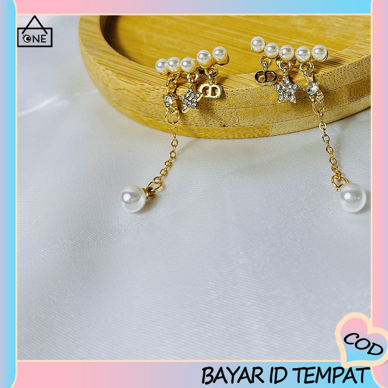 COD❤️Anting Rumbai Busur Mutiara Busana Wanita Kecil Segar Anting Bertabur Bintang Lima Runcing