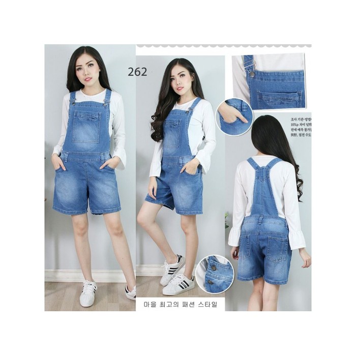 Dijual Baju Jumpsuit Overall Celana Kodok Pendek Jeans Lentur Super Jumbo 5XL Berkualitas
