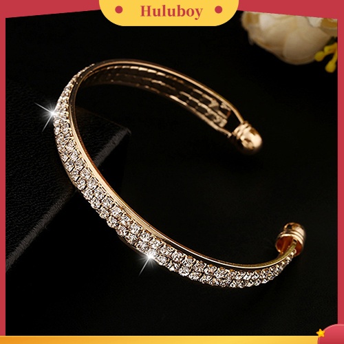 Hu Hu Hu Hu Hu Alat Bantu Pasang Kacamata♡ Gelang Bangle 2 Baris Kristal Berlian Imitasi Model Terbuka Untuk Wanita