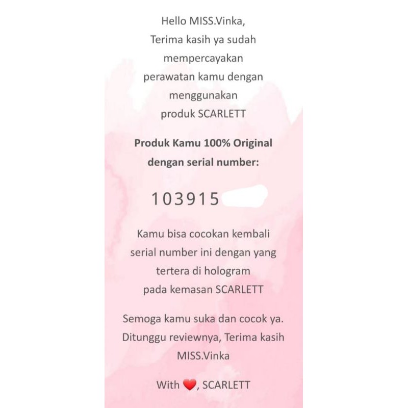 ❤Miss.Vinka❤ ORI DIST. Scarlett Whitening Serum Sabun Scrub Handbody Termurah