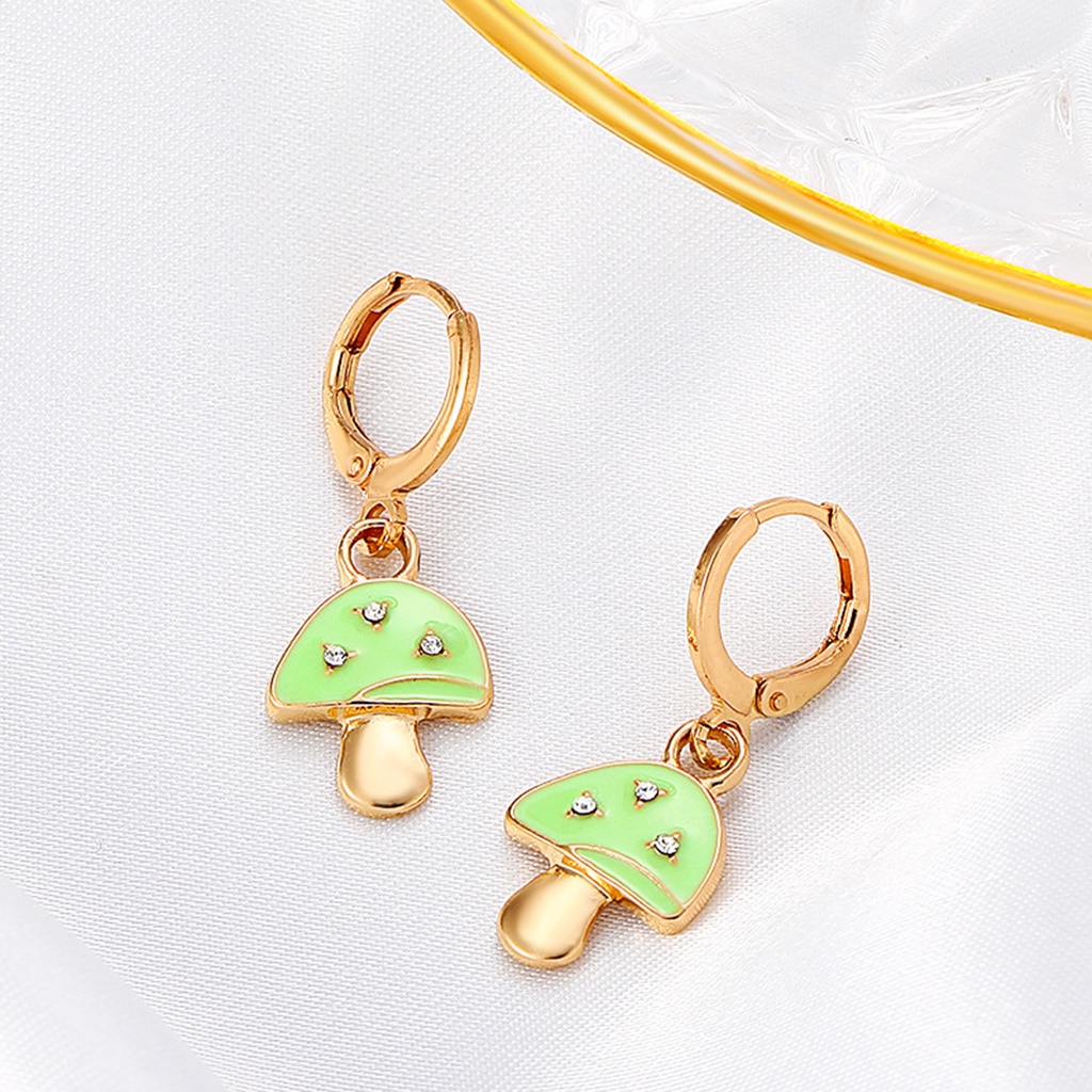 Hu Hu Hu Hu Hu Alat Bantu Pasang Kacamata♡ 1 Pasang Anting Klip Bentuk Jamur Aksen Berlian Imitasi Bahan Alloy Warna Cerah