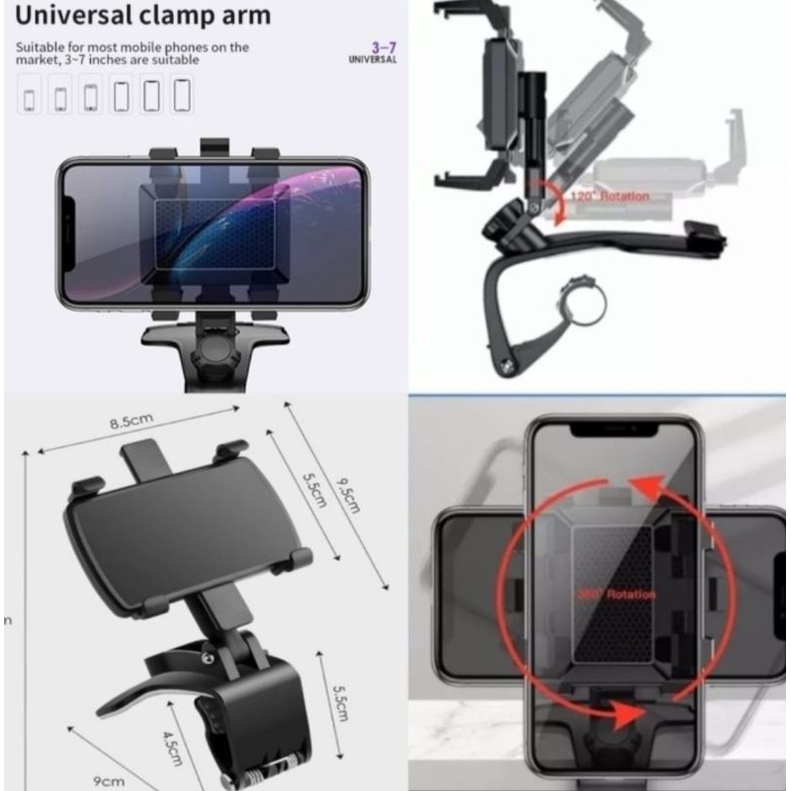 Holder HP mobil model jepit / Phone holder dashboard mobil multifungsi / car phone holder PHM05