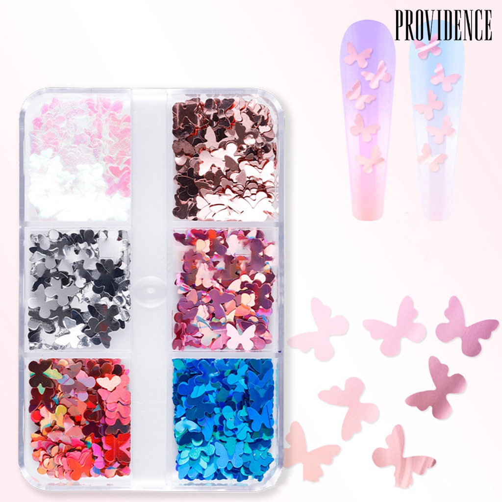 6 Grid / Box Sequin Bentuk Kupu-Kupu Untuk Nail Art Butterfly