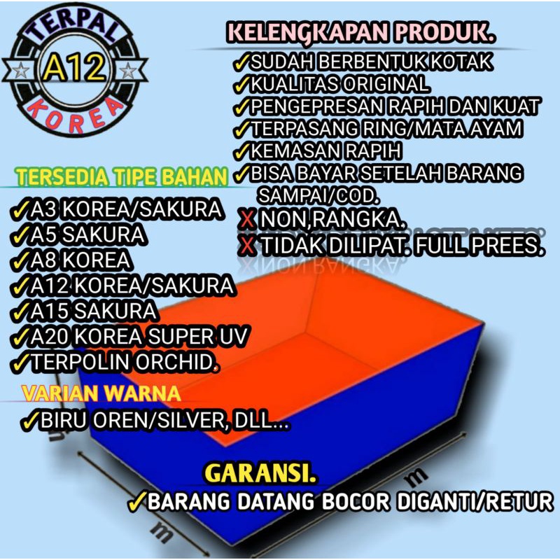 kolam terpal kotak ukuran 3x2×1 tipe a12 korea original kolam ikan lele dll