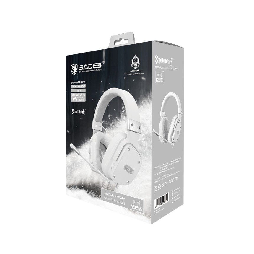 Headset gaming sades wired 3.5mm stereo with microphone snowwolf sa-722s for pc ps4 phone N-switch Vr laptop xbox - Headphone snow wolf sa722s