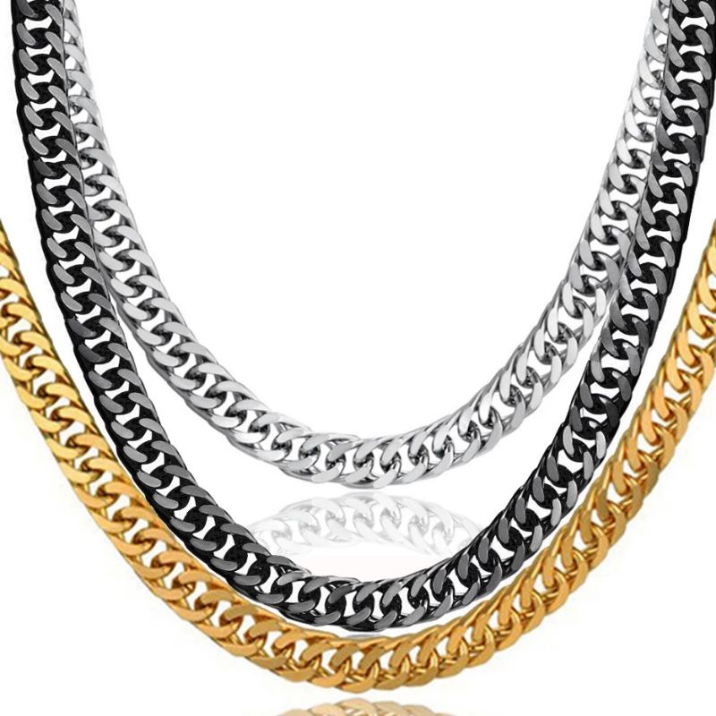 Kalung Titanium Pria Wanita Model Rantai Padat Anti Karat