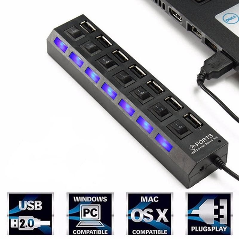 Usb Hub 7 Port Dengan On/Off Saklar hitam dan putih