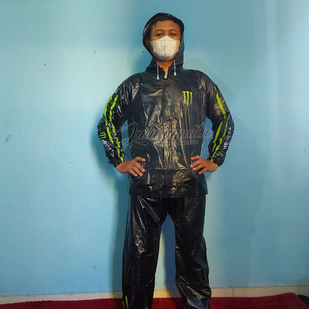 Jas Hujan Dewasa Mantel Setelan Jaket Celana Monster