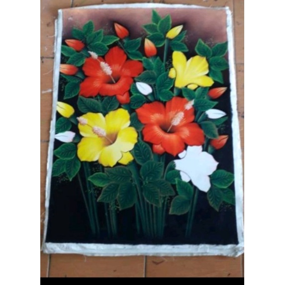 lukisan bunga sepatu.lukisa kanvas murah