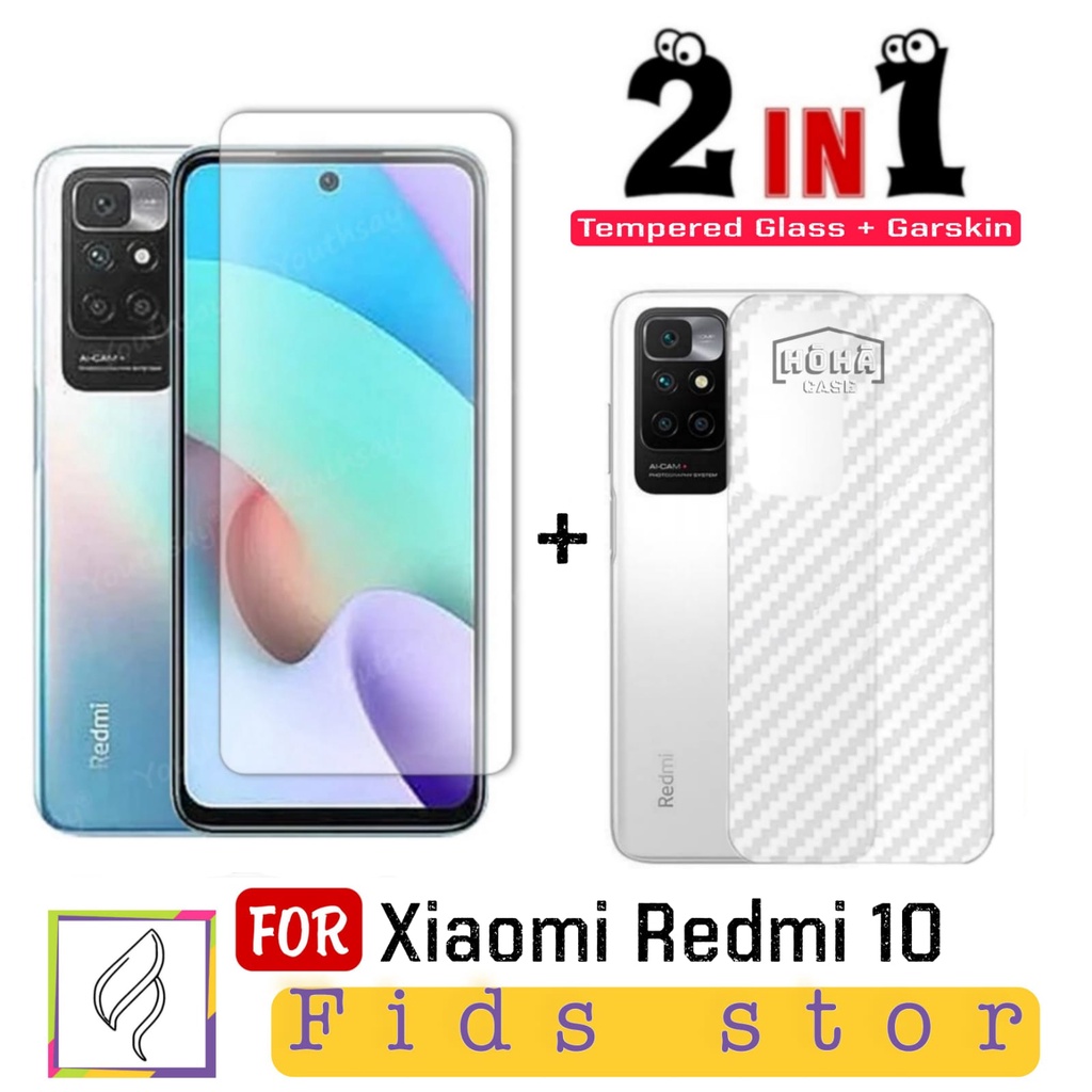 PROMO 2in1 Tempered Glass XIAOMI REDMI 10 Anti Gores layar kaca Free Garskin Carbon