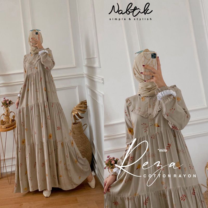 gamis muslimah REZA terbaru original by nabtik Caton Rayon