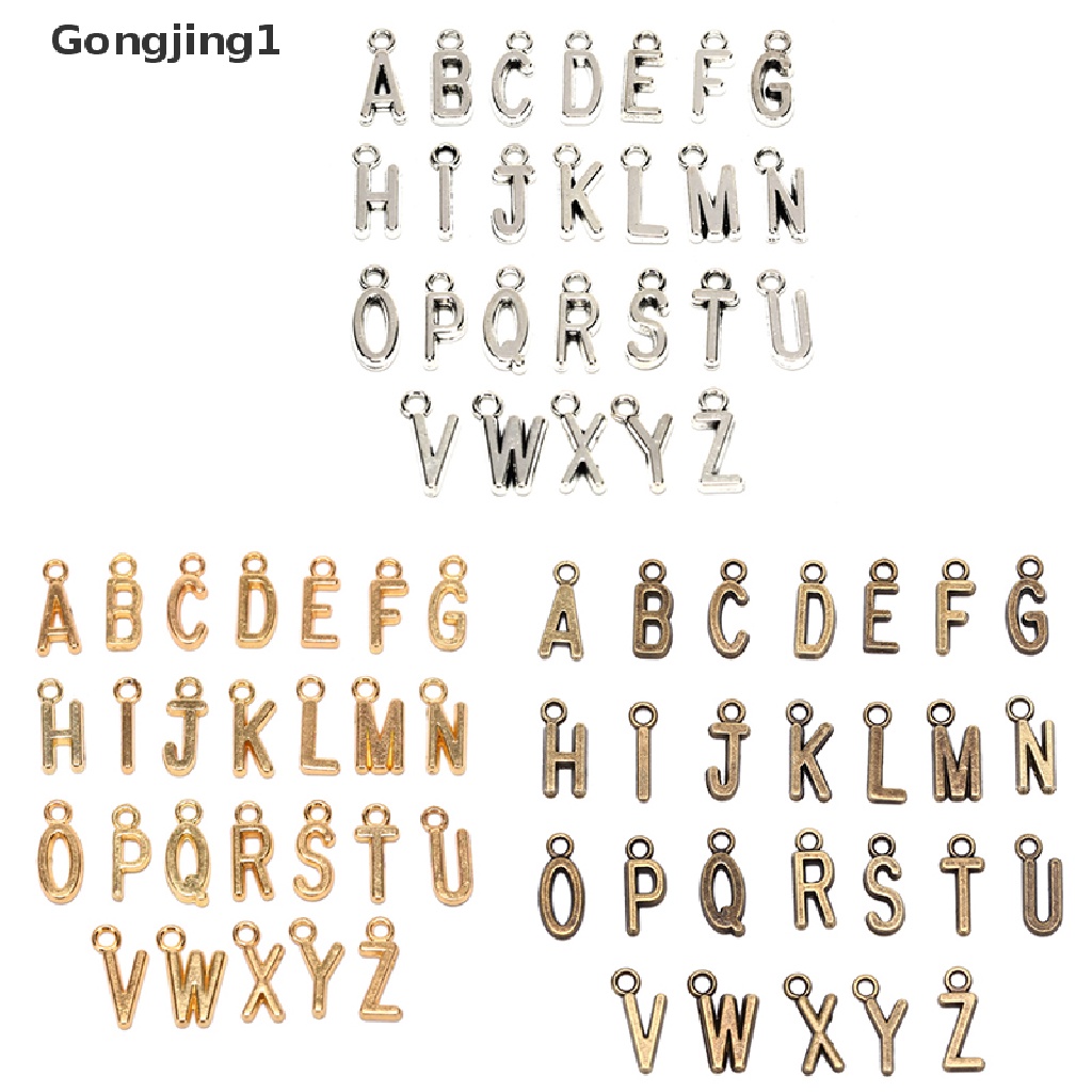 Gongjing1 26Pcs Liontin Huruf Alfabet A-Z Warna Silver / Gold Untuk DIY Perhiasan Charms