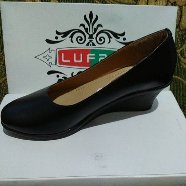 Sepatu Wedges Formal Hitam Lufas Sepatu Wedges Persit Lufas Kulit Asli - 36