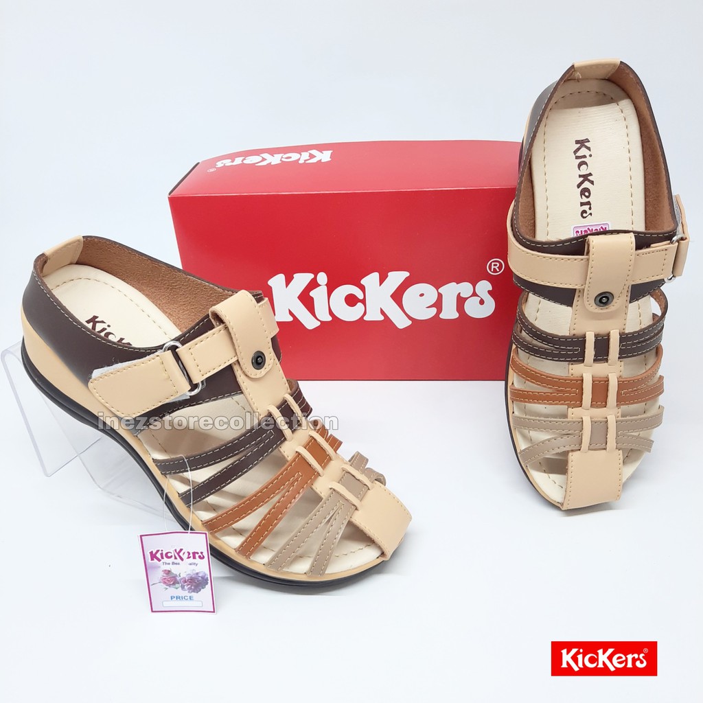 WEDGES SANDAL WANITA KICKERS PROMO KODE SR COKLAT-KREM MURAH GROSIR