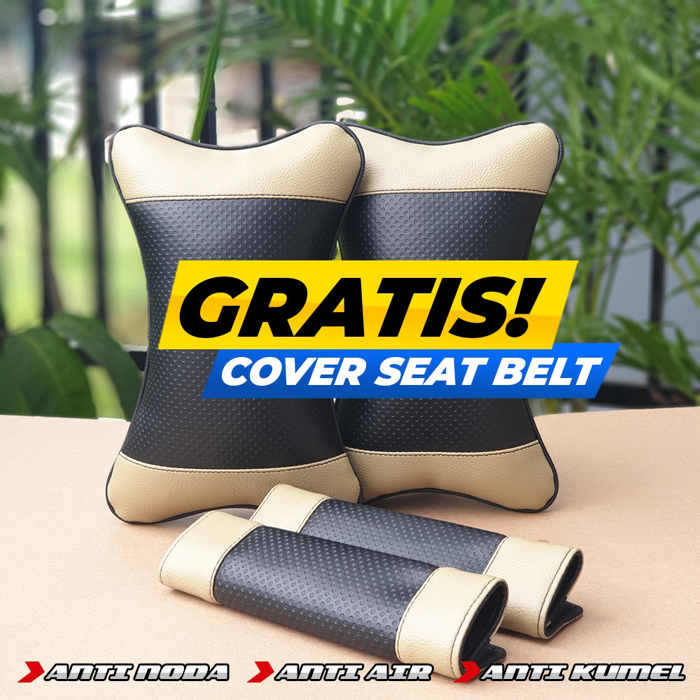 [ FREE COVER SEATBELT ] Bantal Mobil Bantal Headrest - Hitam Krem