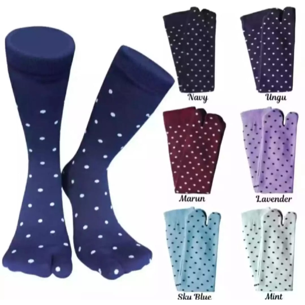 3 PASANG RANDOM KAOS KAKI JEMPOL WANITA MUSLIMAH MOTIF POLKADOT BAHAN NILON SUPER LEMBUT TERLARIS