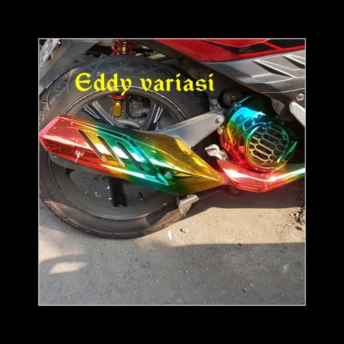 Tutup Knalpot Plus Tutup Kipas X Ride 125 Blue Core Pelangi