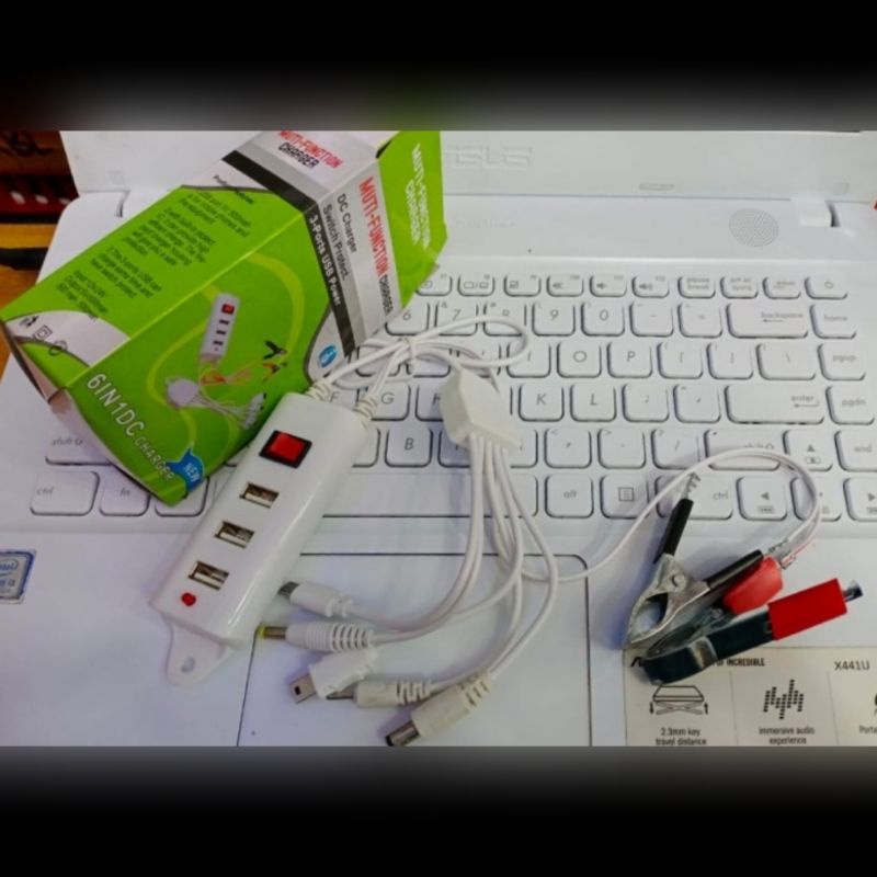 Charger Aki Motor 6 in 1 3 USB On Off Charger Hp 6in1 3USB