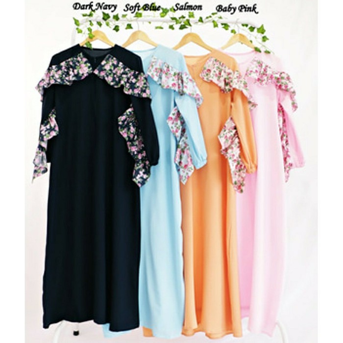 Vivian Dress,/ dress muslim busui sleting depan - Biru Muda