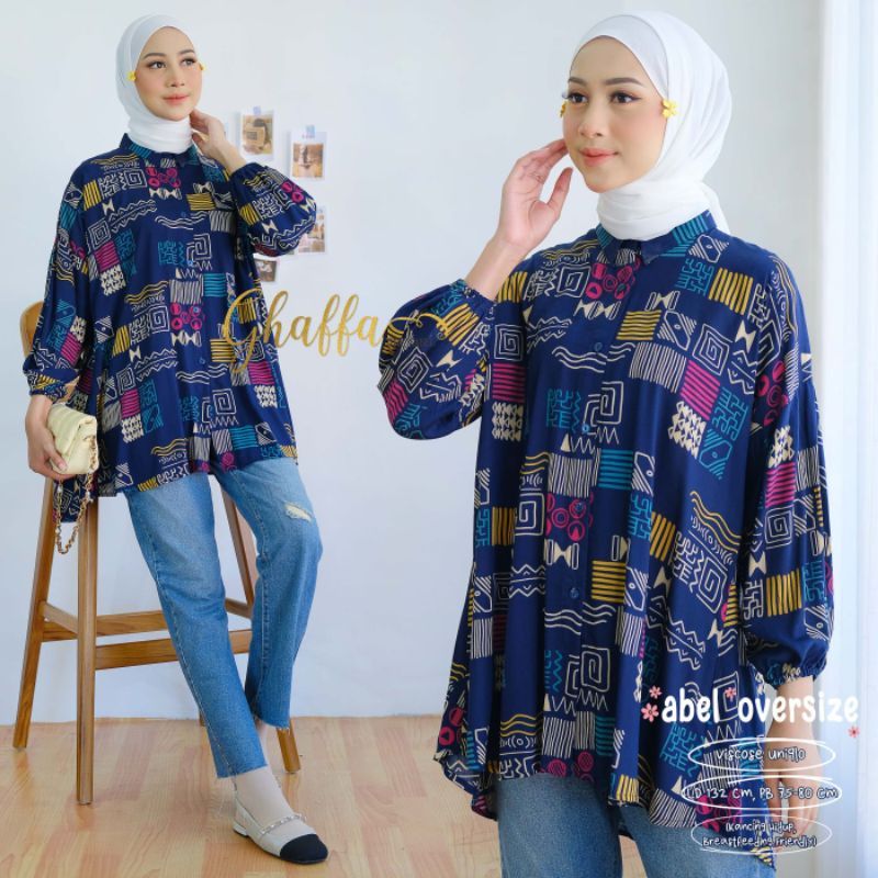 ABEL OVERSIZE BY GHAFFA THE LABEL (BLOUSE MOTIF) Blouse oversize muslimah modern rekomended