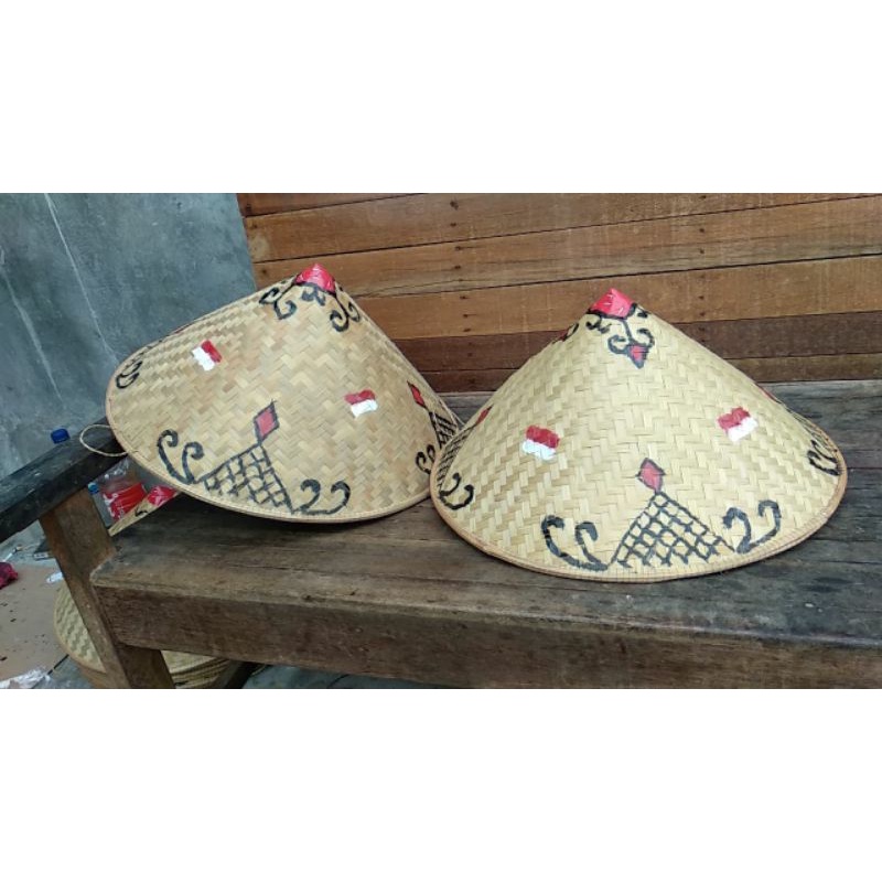 [Besar] TOPI CAPING PETANI MOTIF BATIK MERAH PUTIH