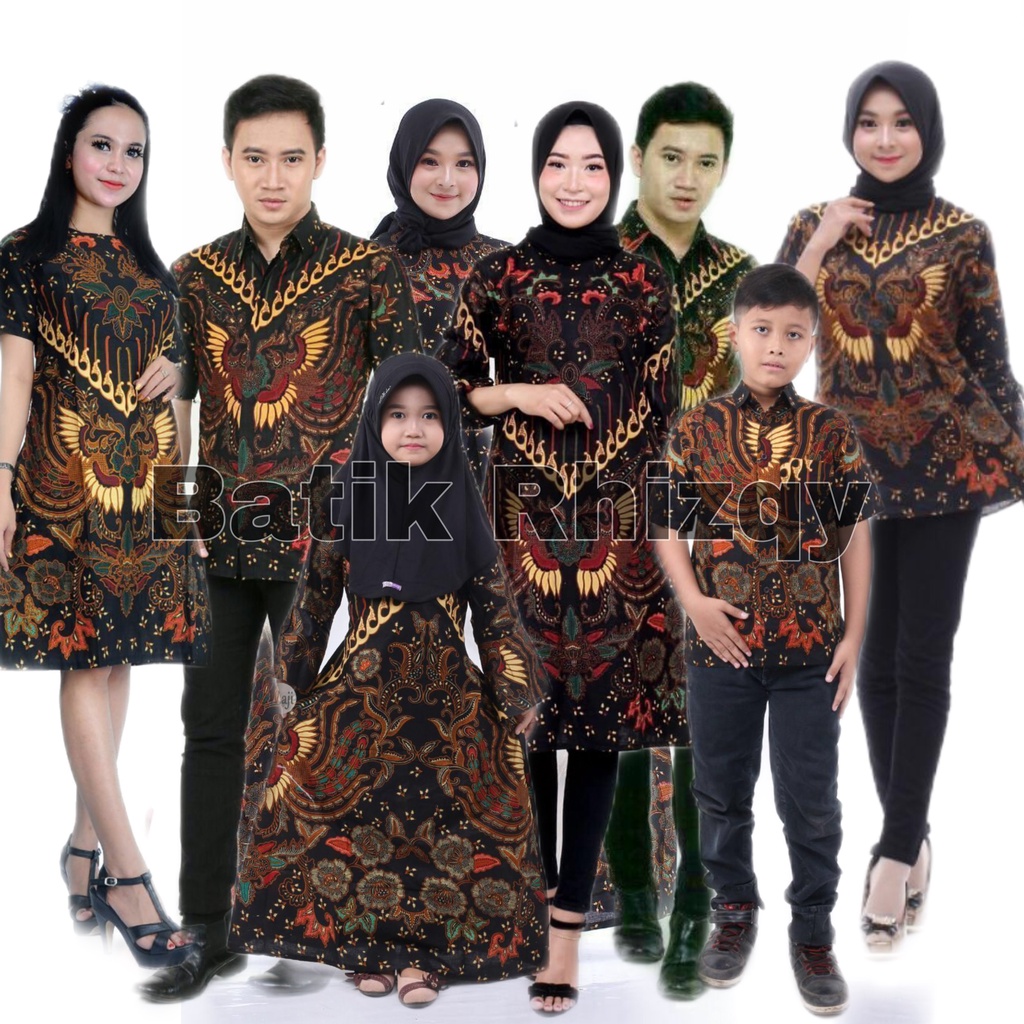 Batik Couple Set Pakaian Keluarga Family Katun Hitam M-Jumbo Motif Suket Teki Cokelat
