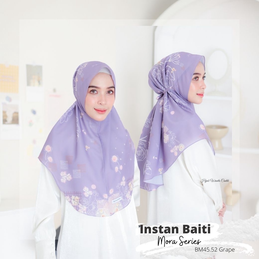 Hijabwanitacantik - Instan Baiti Mora Series BM45.52 Grape | Hijab Instan Bergo | Jilbab Instan Motif Printing Premium