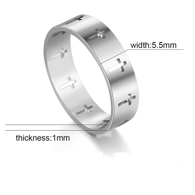 Cincin Desain Salib Hollow Bahan Stainless Steel Gaya Punk Untuk Pria Dan Wanita