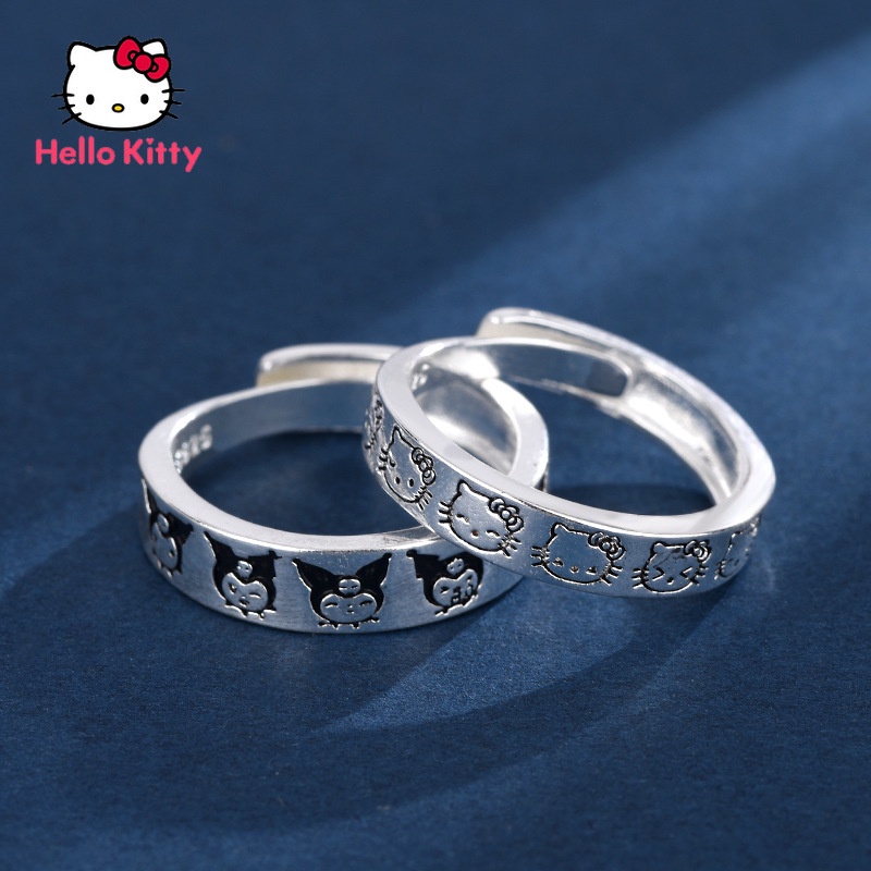 Sanrio Kulomi Cincin Pasangan Motif Kartun Hello Kitty Bahan Tembaga Putih Adjustable Untuk Priawanita