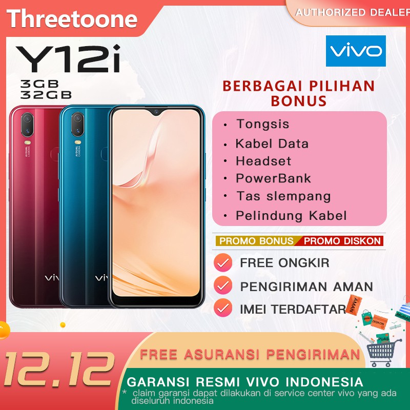 Vivo Y12i RAM 3GB ROM 32GB Garansi Resmi 1 Tahun 2020 handphone murah