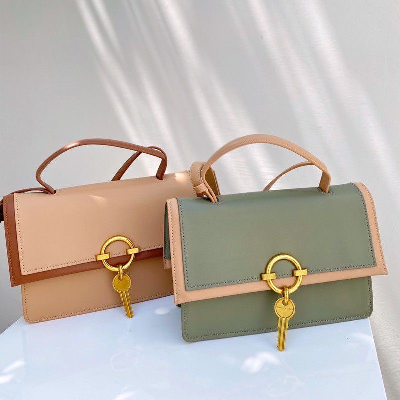 CK METALLIC ACCENT TOP HANDLE BAG