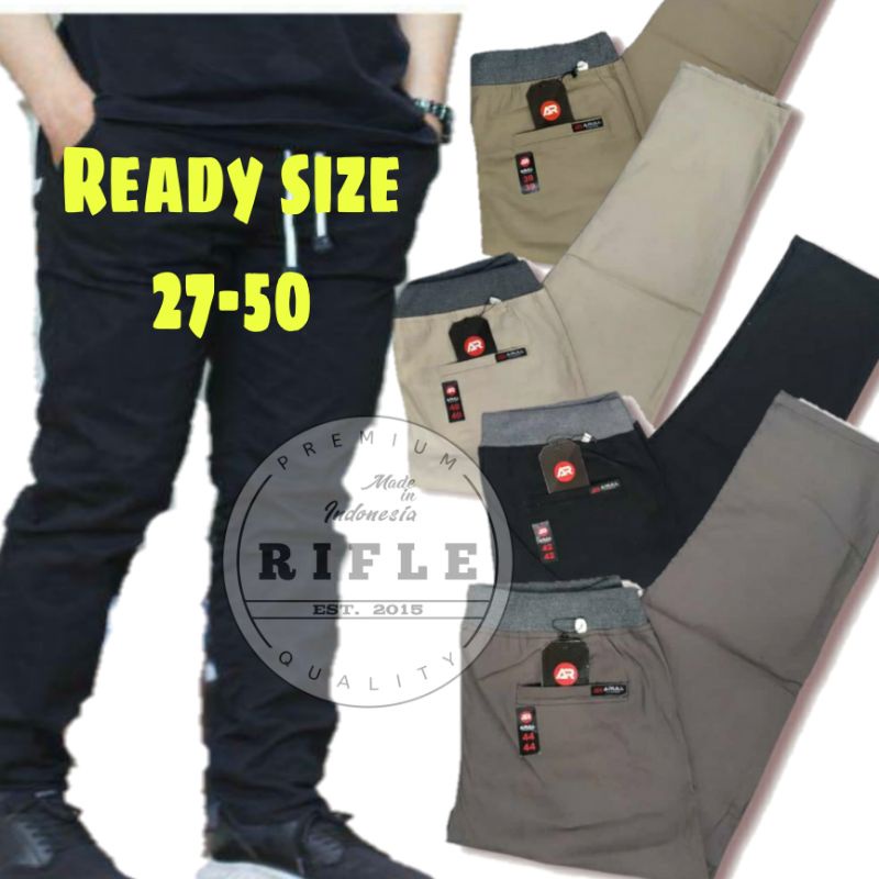 BIG SIZE 39-50 Celana chinos panjang pinggang karet Celana panjang Rip/kolor