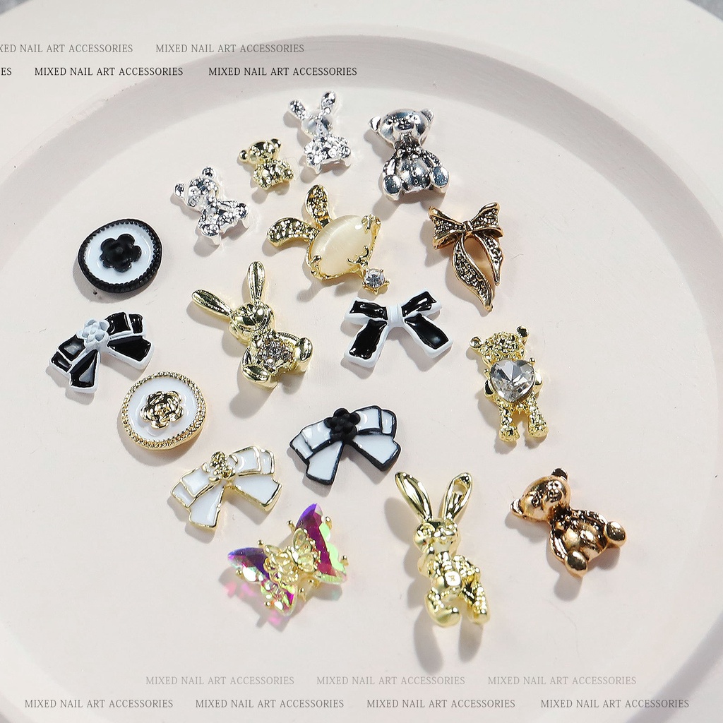 【 COD 】Hiasan Kuku 3D/BUNGKUS Gaya Jepang Bentuk Pita/beruang/kupukupu Untuk Aksesoris Nail Art Wanita Butterfly