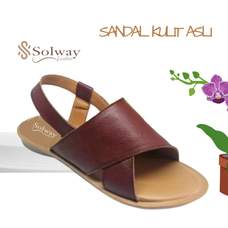 sandal sepatu kulit wanita model flat by SOLWAY SW009