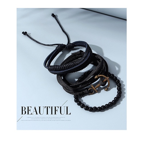 LRC Gelang Tangan Fashion Black Buddha Beads Anchor Beaded Mens Y65213