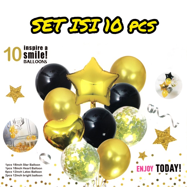 [MURAH] Balon Foil Set Isi 10 GOLD Untuk Dekorasi / Hiasan / Acara / Pesta / Ulang Tahun / Surprise