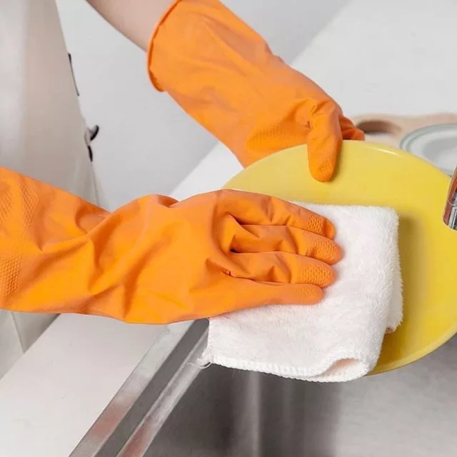 Kenmaster Sarung Tangan Karet Latex Sarung Tangan Karet Rumah Tangga Berkebun Cuci Orange Large Flock  Lining House Latex Gloves