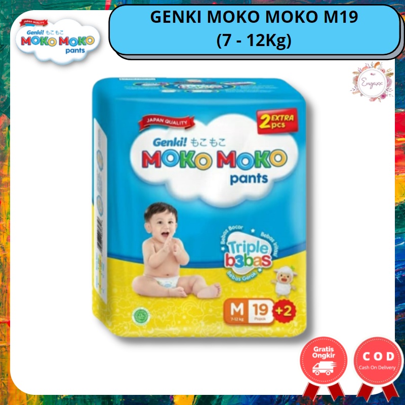 Popok Diapers Pempers Genki Moko Moko Ukuran M19 Anak Bayi Celana Ekonomis Instan Ideal Murah Ompol 