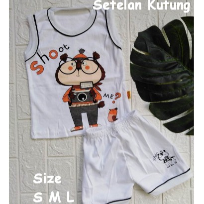 Baju Bayi Setelan Kutung Gondil Arno TGS Putih 3-12 Bulan Bahan Katun Gambar Sablon Print